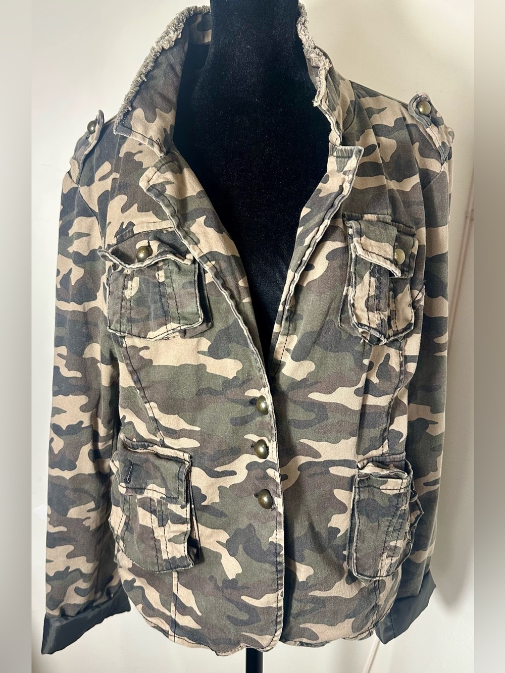 BLUE EPIC Women's XL Green Camo Military Utility Jacket XL Distressed Cargo Y2K